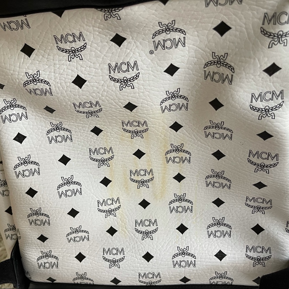 MCM White Logo Studded Leather Mini Backpack - Picture 5 of 6